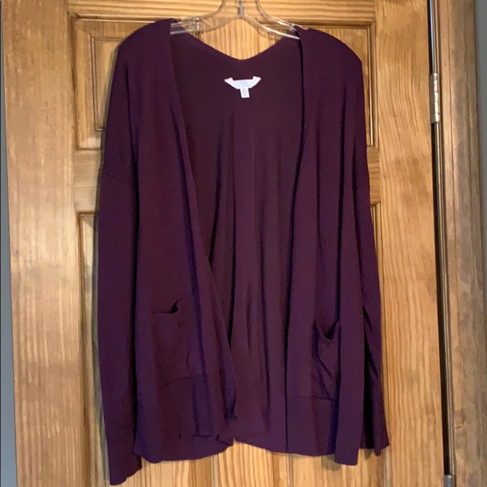 Purple open front cardigan with pockets